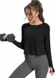 Long Sleeve Cropped Tops Athletic Workout Athletic Yoga Gym Crop Tops for Women