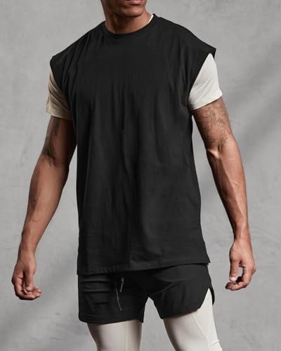 Men's Sleeveless Workout Shirt Cotton Cut Off Shirt Activewear Tank Tops