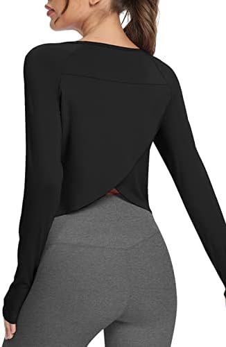 Long Sleeve Cropped Tops Athletic Workout Athletic Yoga Gym Crop Tops for Women