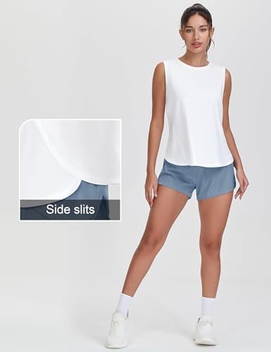 Women's Workout Tank Tops Loose Fit Sleeveless Breathable Yoga Shirts with Side Slits