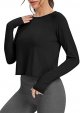 Long Sleeve Cropped Tops Athletic Workout Athletic Yoga Gym Crop Tops for Women