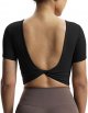 Short Sleeve Crop Tops for Women Backless Twist Back Workout Crop T Shirt Top
