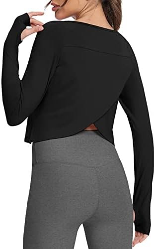 Long Sleeve Cropped Tops Athletic Workout Athletic Yoga Gym Crop Tops for Women