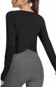 Long Sleeve Cropped Tops Athletic Workout Athletic Yoga Gym Crop Tops for Women