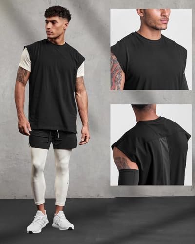Men's Sleeveless Workout Shirt Cotton Cut Off Shirt Activewear Tank Tops