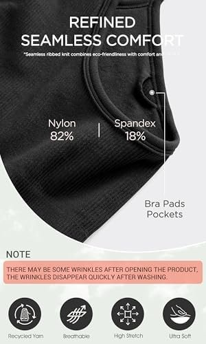 Seamless Racerback Sports Bra for Women Ribbed Camisoles Non Padding Yoga Bra Crop Tank Tops